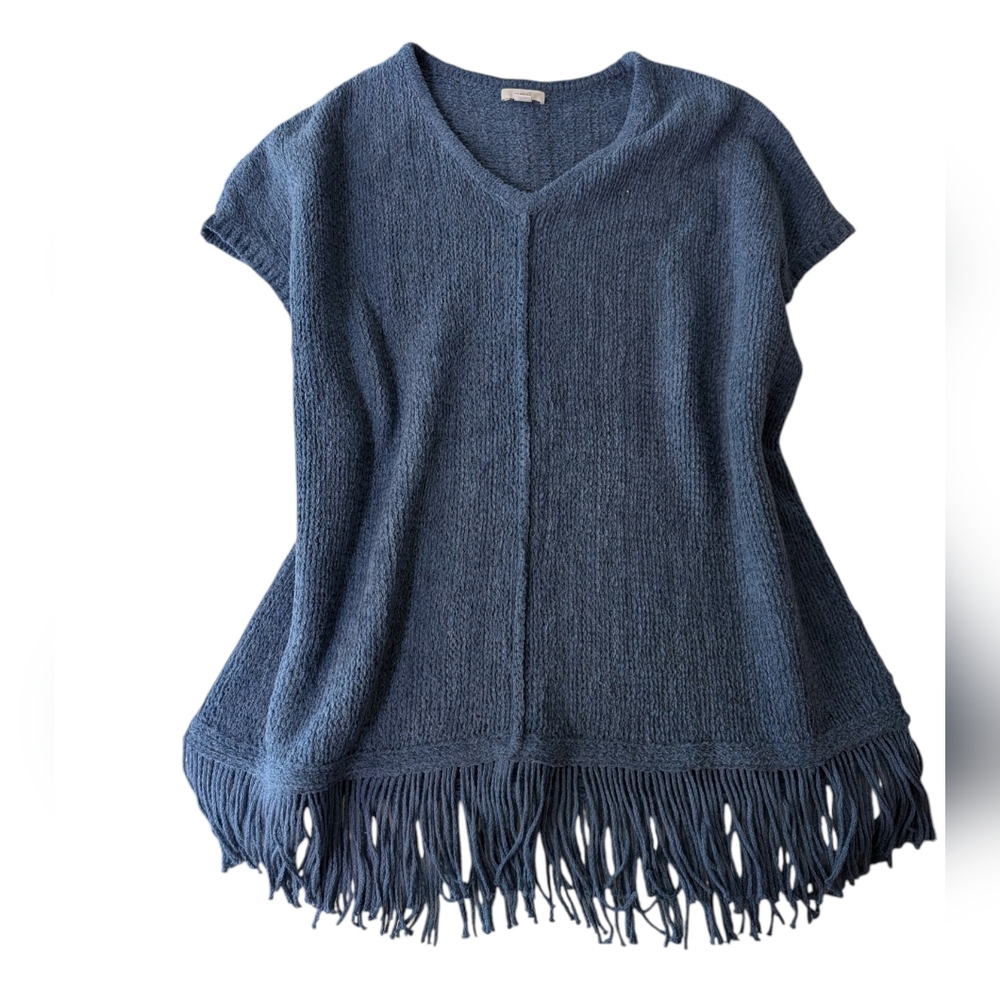 Pure Jill Women's blue knit fringe poncho sweater Size Large